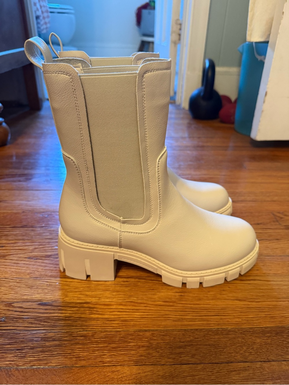 Cream Chunky Chelsea Ankle Boots for Women
